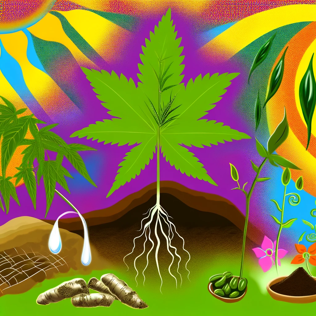 Uma imagem ilustrativa vibrante e colorida para um artigo sobre a compra de sementes de maconha, destinada a iniciantes e entusiastas do cultivo casei